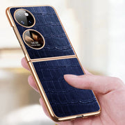 For Huawei P50 Pocket Genuine Leather Crocodile Texture Folding Phone Case(Green)