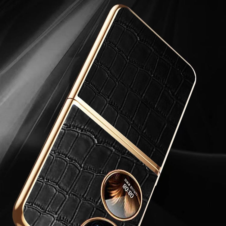 For Huawei P50 Pocket Genuine Leather Crocodile Texture Folding Phone Case(Brown)