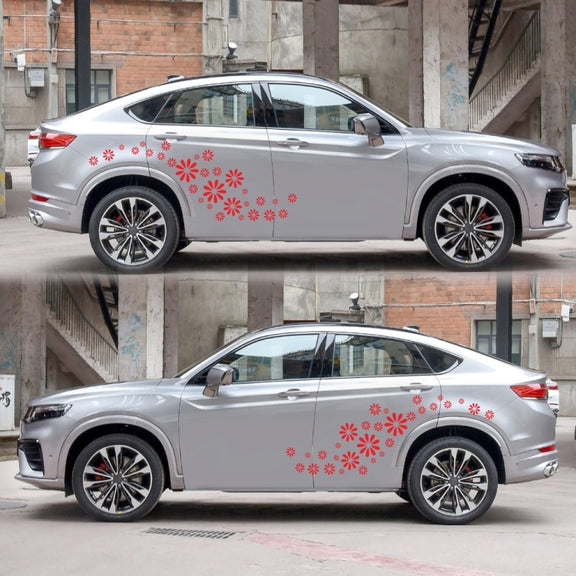 2 PCS/Set D-483 Flower Pattern Car Modified Decorative Sticker(Red)