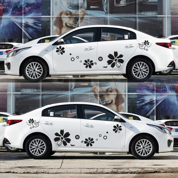 2 PCS/Set D-510 Flowers Pattern Car Modified Decorative Sticker(Black)