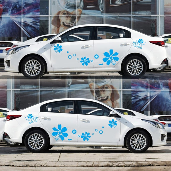 2 PCS/Set D-510 Flowers Pattern Car Modified Decorative Sticker(Blue)