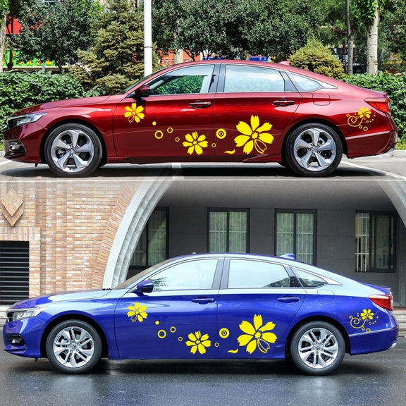 2 PCS/Set D-510 Flowers Pattern Car Modified Decorative Sticker(Yellow)