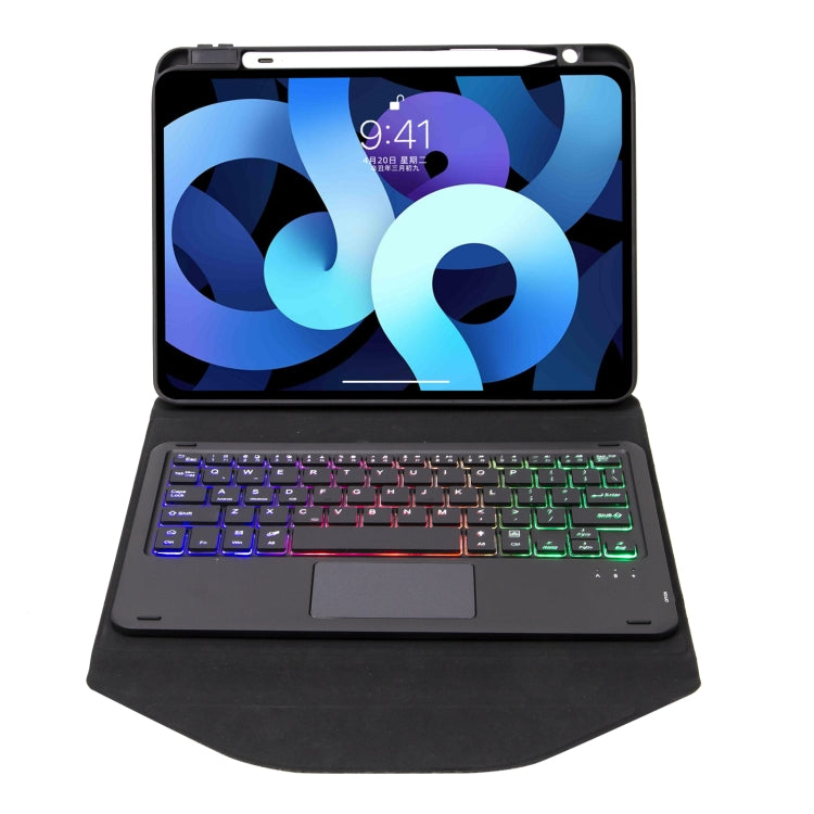 Z098B-AS Pen Slot Touchpad Backlight Bluetooth Keyboard Leather Tablet Case For iPad Air 11 2025 / 2024 / Air 5 / Air 4(Black)