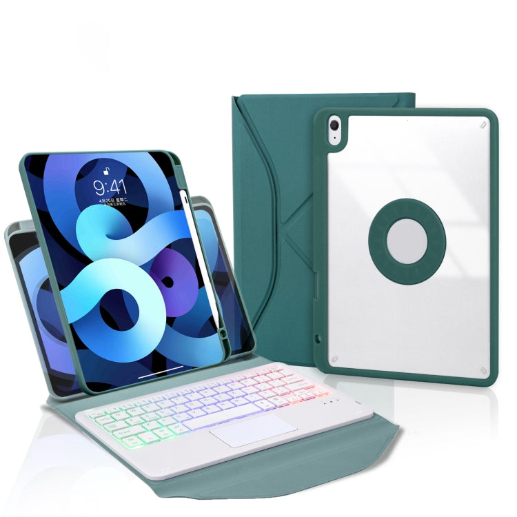 Z098B-AS Pen Slot Touchpad Backlight Bluetooth Keyboard Leather Tablet Case For iPad Air 10.9 2022/2020(Green)