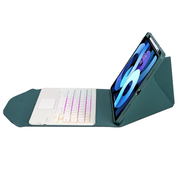 Z098B-AS Pen Slot Touchpad Backlight Bluetooth Keyboard Leather Tablet Case For iPad Air 10.9 2022/2020(Green)