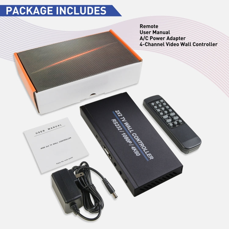 BT100 4K 60Hz 1080P 2 x 2 TV Wall Controller, Plug Type:AU Plug(Black)