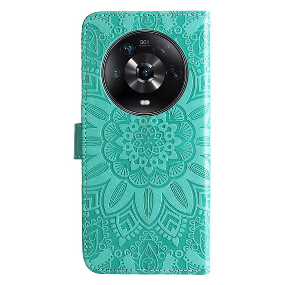 For Honor Magic4 / Magic4 Pro Embossed Sunflower Leather Phone Case(Green)