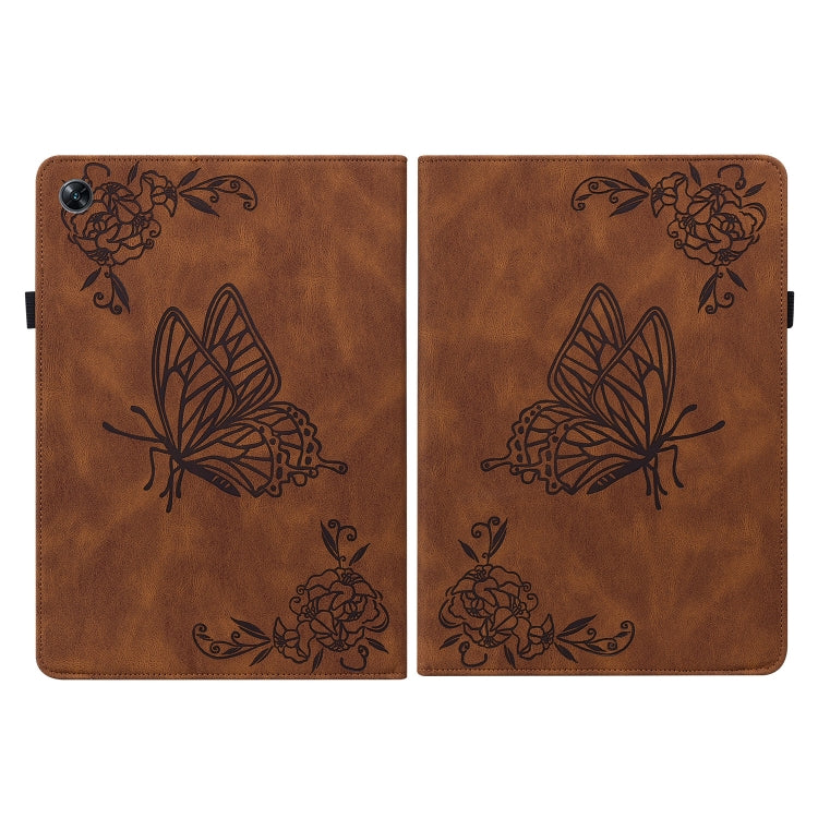 For OPPO Pad Air Butterfly Flower Embossed Leather Tablet Case(Brown)