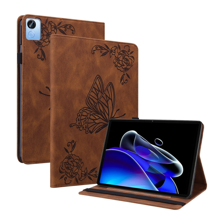 For Realme Pad X Butterfly Flower Embossed Leather Tablet Case(Brown)