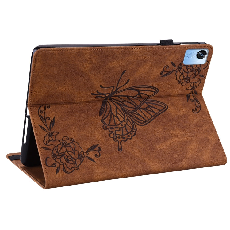 For Realme Pad X Butterfly Flower Embossed Leather Tablet Case(Brown)