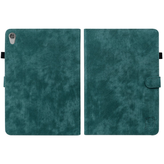 For Lenovo Tab M10 HD Gen 2 Tiger Pattern PU Tablet Case(Dark Green)