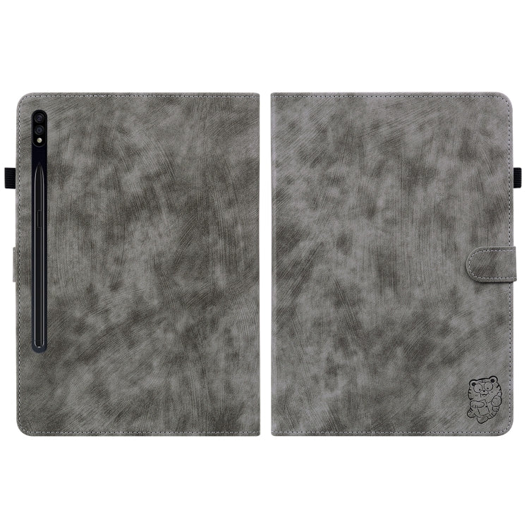 For Samsung Galaxy Tab S9 Tiger Pattern Flip Leather Tablet Case(Grey)