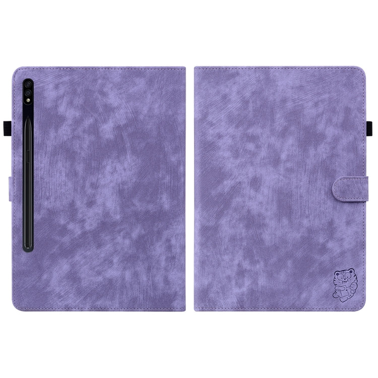 For Samsung Galaxy Tab S9 Tiger Pattern Flip Leather Tablet Case(Purple)