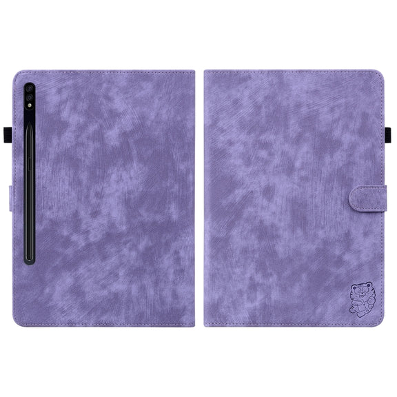 For Samsung Galaxy Tab S9 Tiger Pattern Flip Leather Tablet Case(Purple)