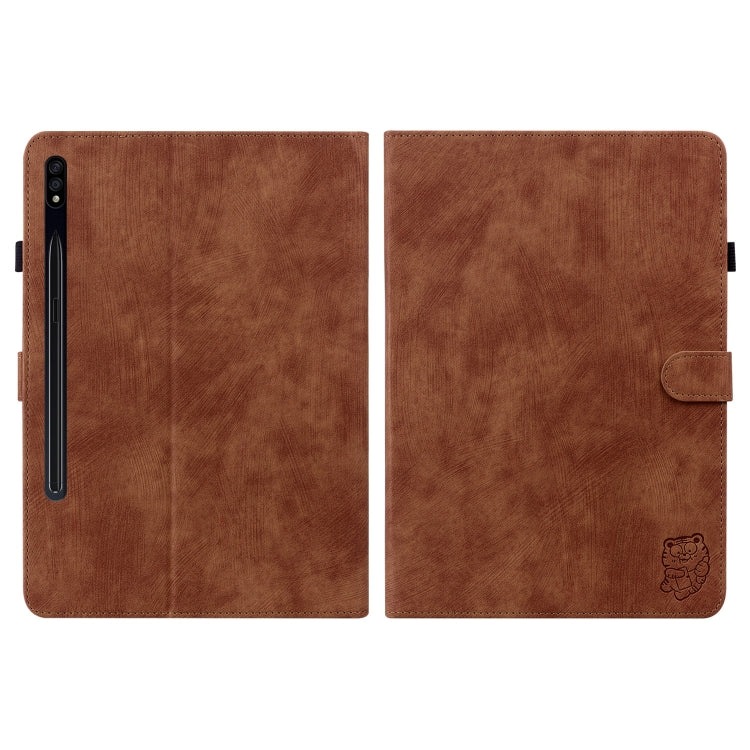 For Samsung Galaxy Tab S9 Tiger Pattern Flip Leather Tablet Case(Brown)