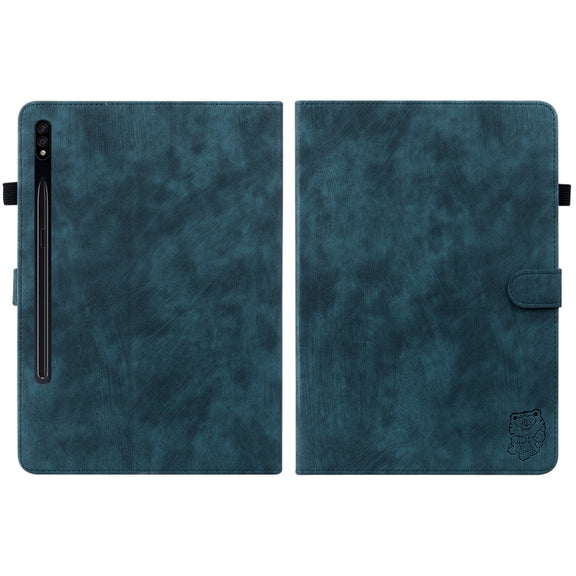 For Samsung Galaxy Tab S9 Tiger Pattern Flip Leather Tablet Case(Dark Blue)