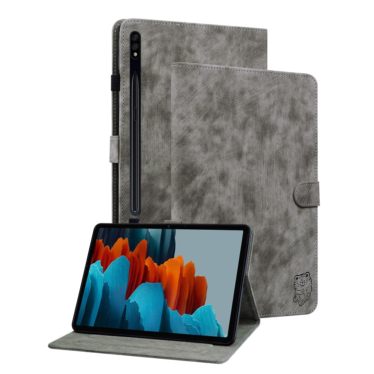 For Samsung Galaxy Tab S9+ Tiger Pattern Flip Leather Tablet Case(Grey)