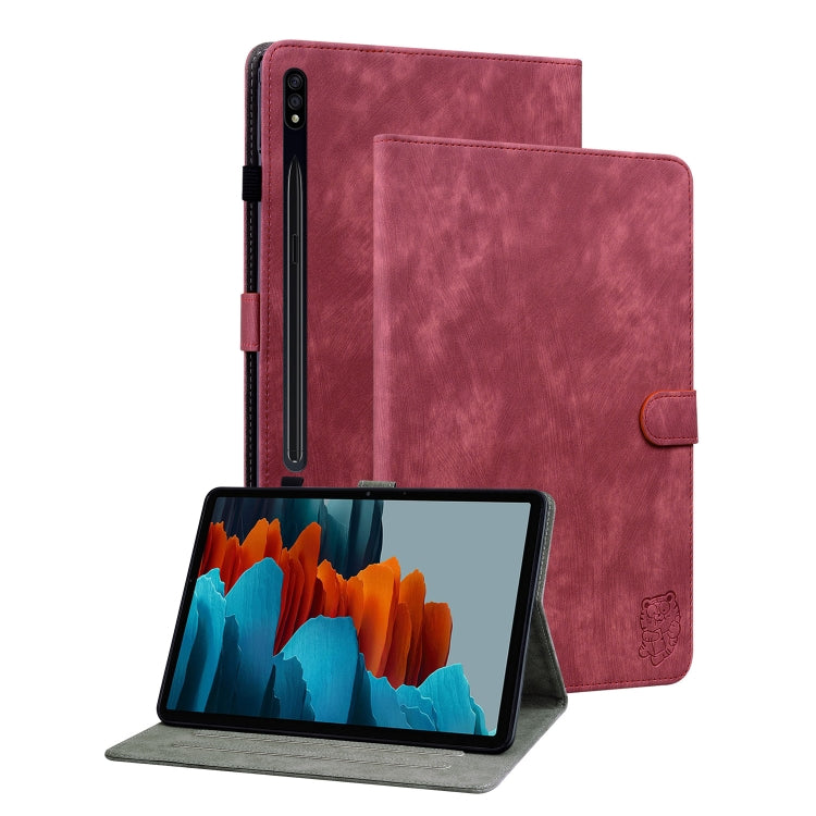 For Samsung Galaxy Tab S9+ Tiger Pattern Flip Leather Tablet Case(Red)