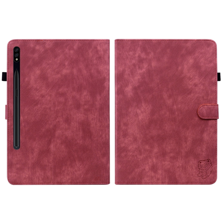 For Samsung Galaxy Tab S9+ Tiger Pattern Flip Leather Tablet Case(Red)