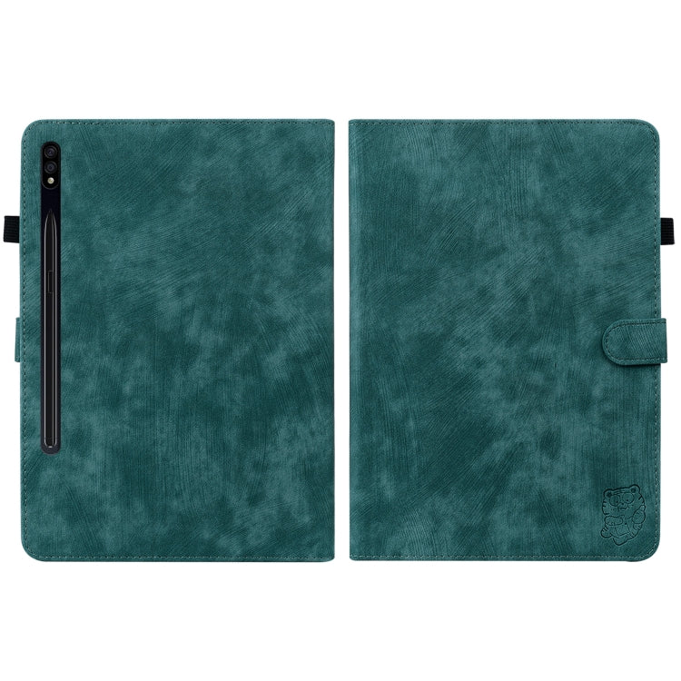 For Samsung Galaxy Tab S9+ Tiger Pattern Flip Leather Tablet Case(Dark Green)