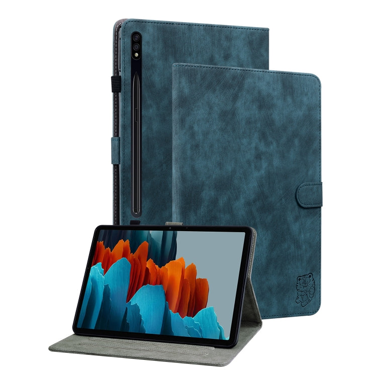 For Samsung Galaxy Tab S9+ Tiger Pattern Flip Leather Tablet Case(Dark Blue)