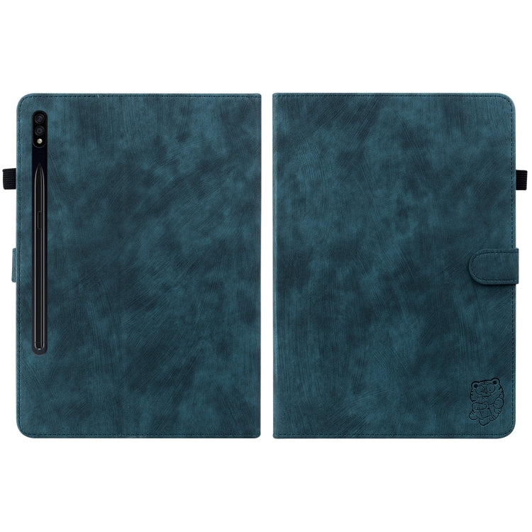 For Samsung Galaxy Tab S9+ Tiger Pattern Flip Leather Tablet Case(Dark Blue)