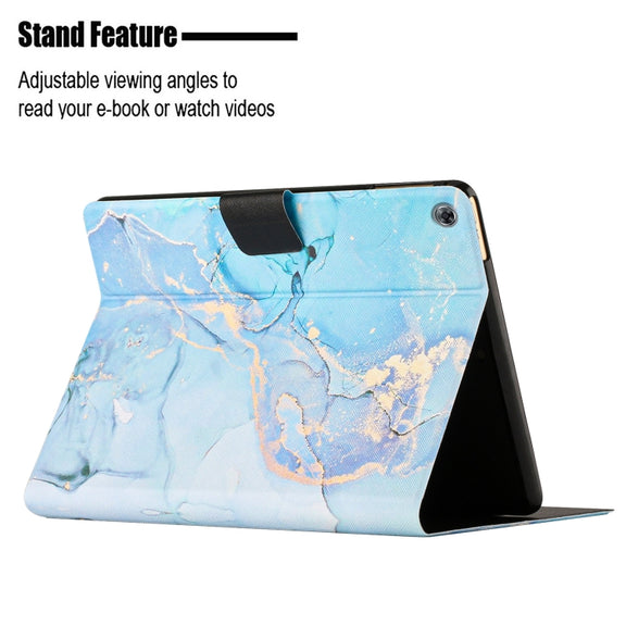 For Huawei MediaPad M5 Lite Marble Pattern Smart Leather Tablet Case(Blue)