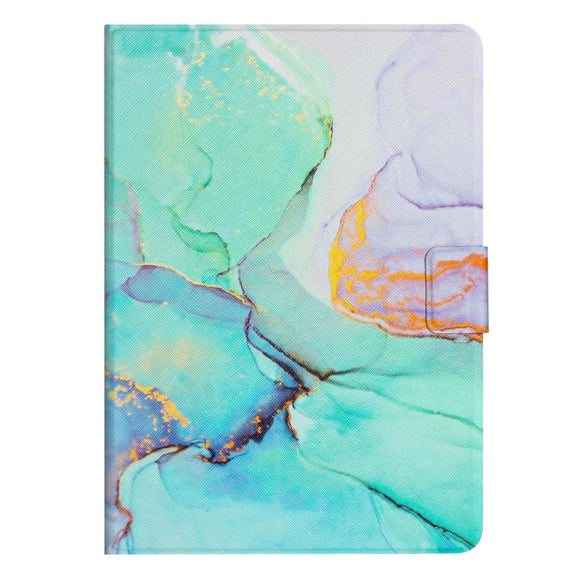 For Lenovo M10 Plus Marble Pattern Smart Leather Tablet Case(Green)