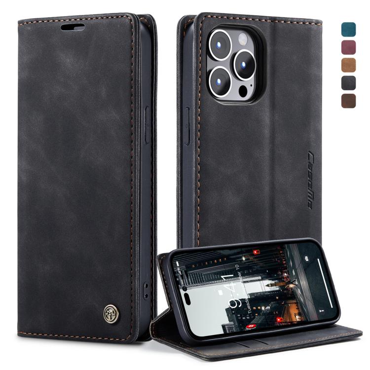 For iPhone 14 Pro CaseMe-013 Multifunctional Retro Frosted Leather Phone Case(Black)