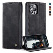 For iPhone 14 Pro CaseMe-013 Multifunctional Retro Frosted Leather Phone Case(Black)