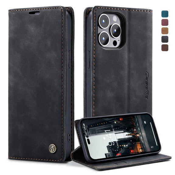 For iPhone 14 Pro CaseMe-013 Multifunctional Retro Frosted Leather Phone Case(Black)
