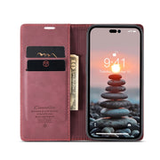 For iPhone 14 Pro Max CaseMe-013 Multifunctional Retro Frosted Leather Phone Case (Wine Red)