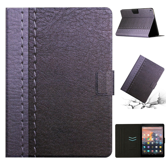 For Amazon Kindle Fire HD 10 2015 Stitching Solid Color Smart Leather Tablet Case(Grey)