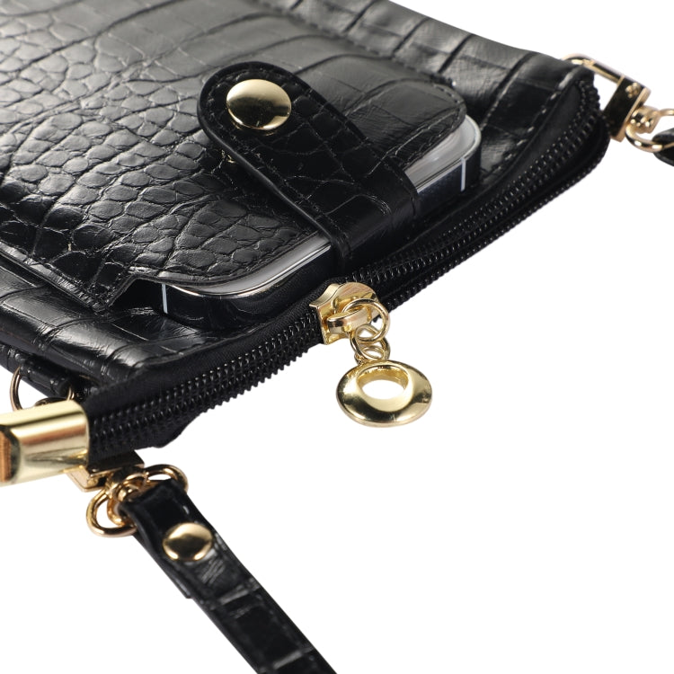 Stone Texture Card Holder Mobile Phone Zipper Bag with Long Strap(Green)