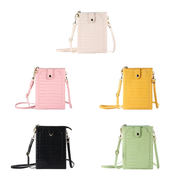 Stone Texture Card Holder Mobile Phone Zipper Bag with Long Strap(Green)