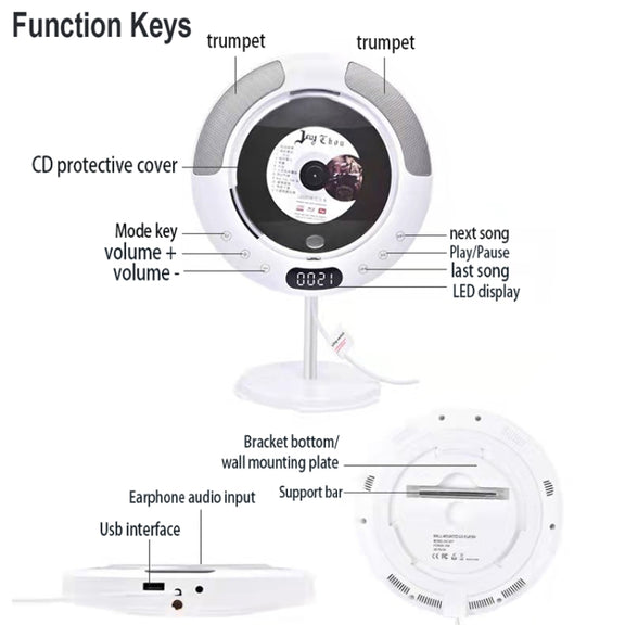 Kecag KC-607 Wall Mounted Bluetooth Compact Disc Album CD Player(White)