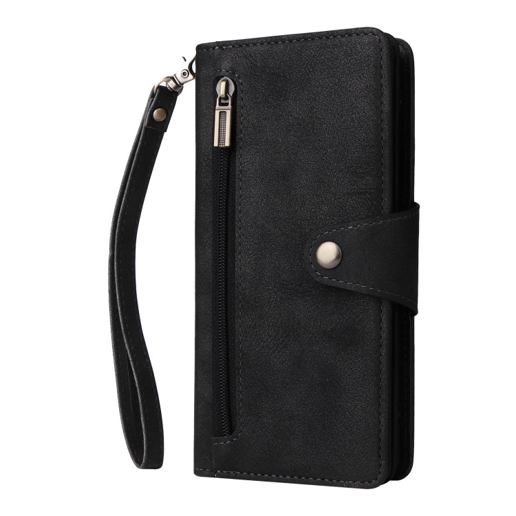 For Google Pixel 6a Rivet Buckle 9 Cards Three Fold Leather Phone Case(Black)