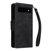 For Google Pixel 6a Rivet Buckle 9 Cards Three Fold Leather Phone Case(Black)