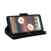 For Google Pixel 6a Rivet Buckle 9 Cards Three Fold Leather Phone Case(Black)