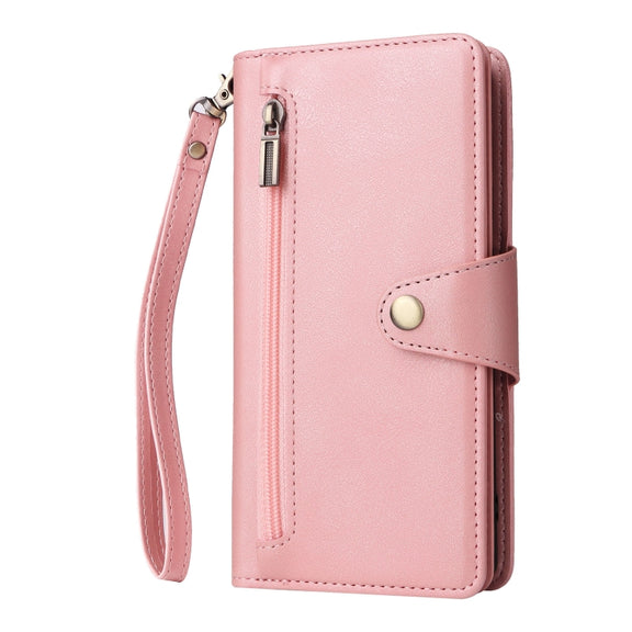 For Google Pixel 6a Rivet Buckle 9 Cards Three Fold Leather Phone Case(Rose Gold)