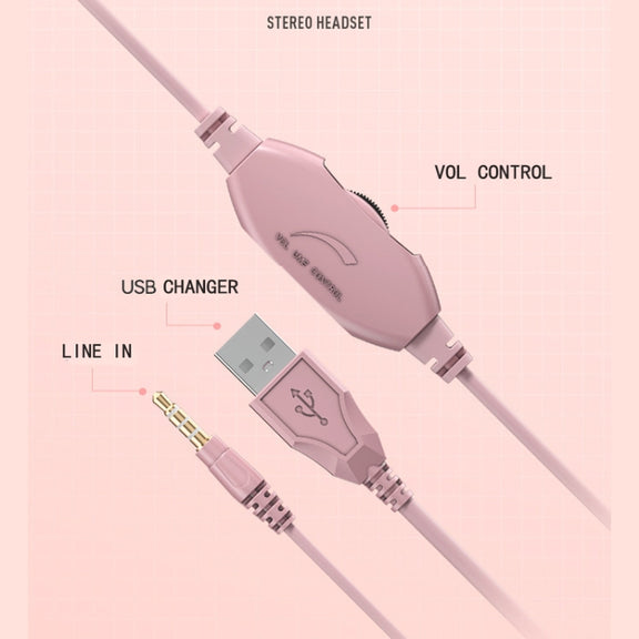 Y20 LED Bass Stereo PC Wired Gaming Headset with Microphone(Pink)