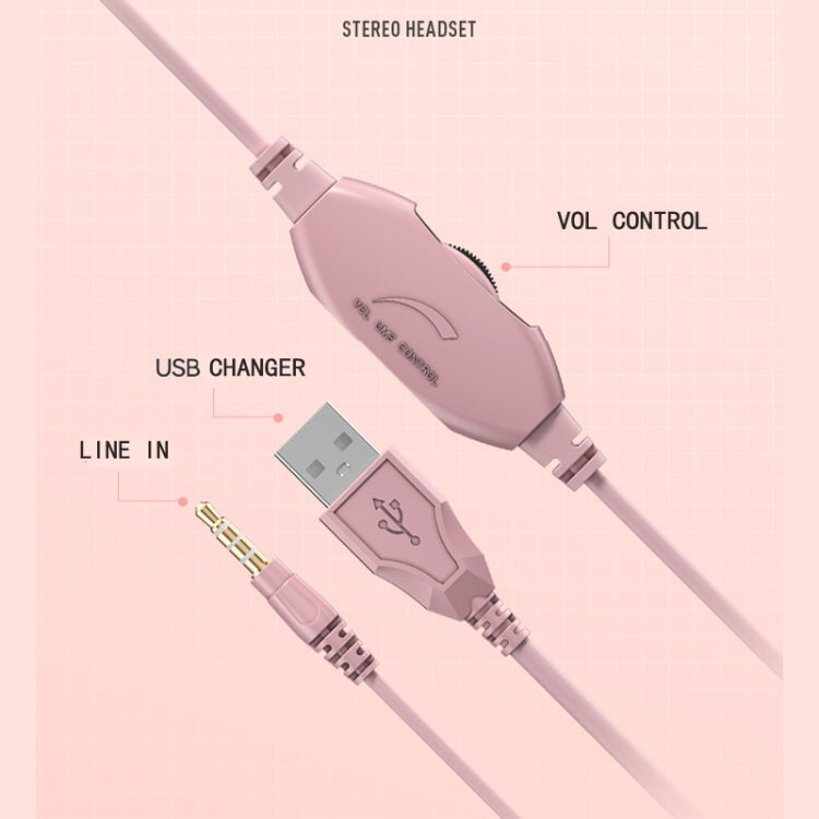 Y20 LED Bass Stereo PC Wired Gaming Headset with Microphone(Pink)