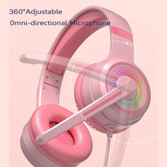 Y20 LED Bass Stereo PC Wired Gaming Headset with Microphone(Pink)