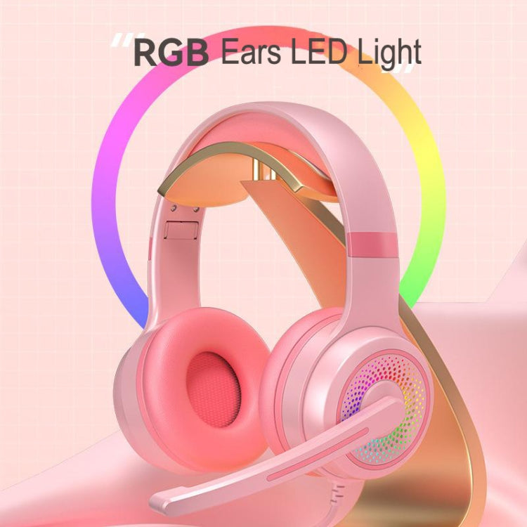 Y20 LED Bass Stereo PC Wired Gaming Headset with Microphone(Pink)