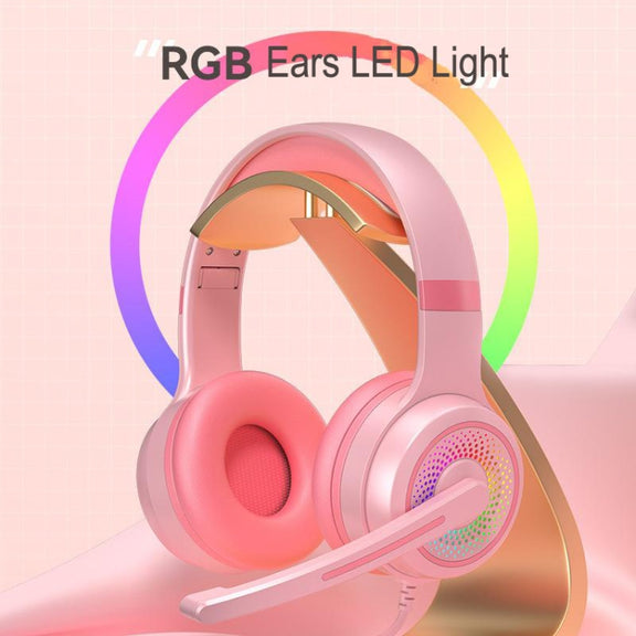 Y20 LED Bass Stereo PC Wired Gaming Headset with Microphone(Pink)