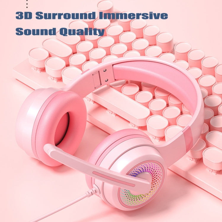 Y20 LED Bass Stereo PC Wired Gaming Headset with Microphone(Pink)