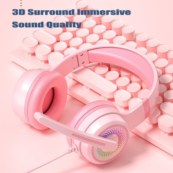 Y20 LED Bass Stereo PC Wired Gaming Headset with Microphone(Pink)