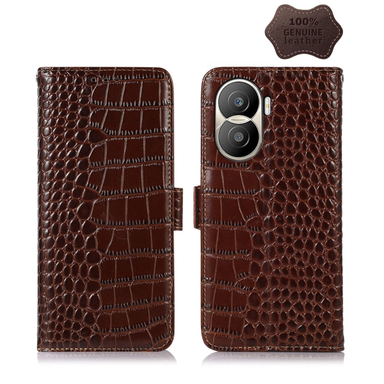 For Honor X40i Crocodile Top Layer Cowhide Leather Phone Case(Brown)