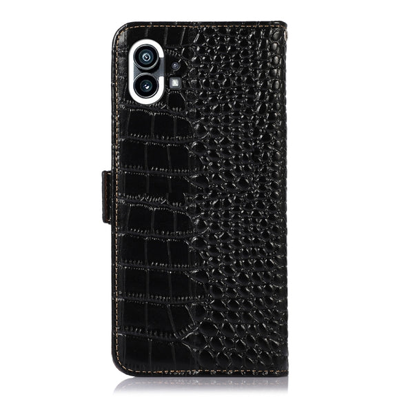 For Nothing Phone 1 Crocodile Top Layer Cowhide Leather Phone Case(Black)