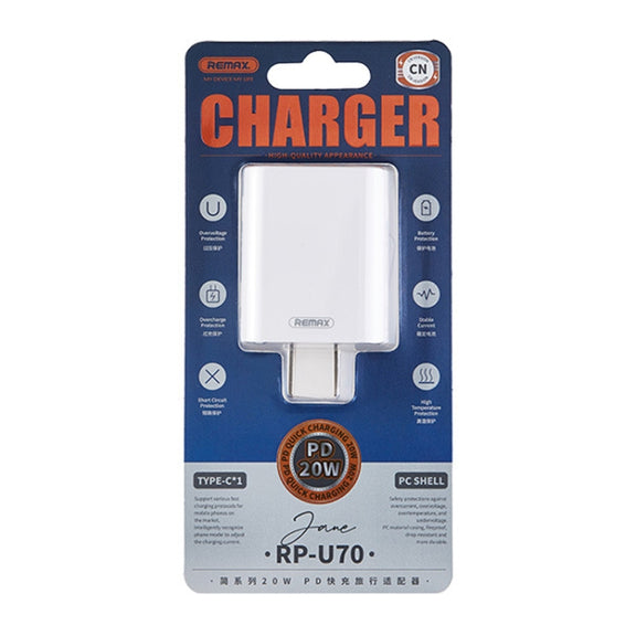 REMAX RP-U70 Jane Series 20W USB-C/Type-C PD Fast Charger, Specification:UK Plug(White)